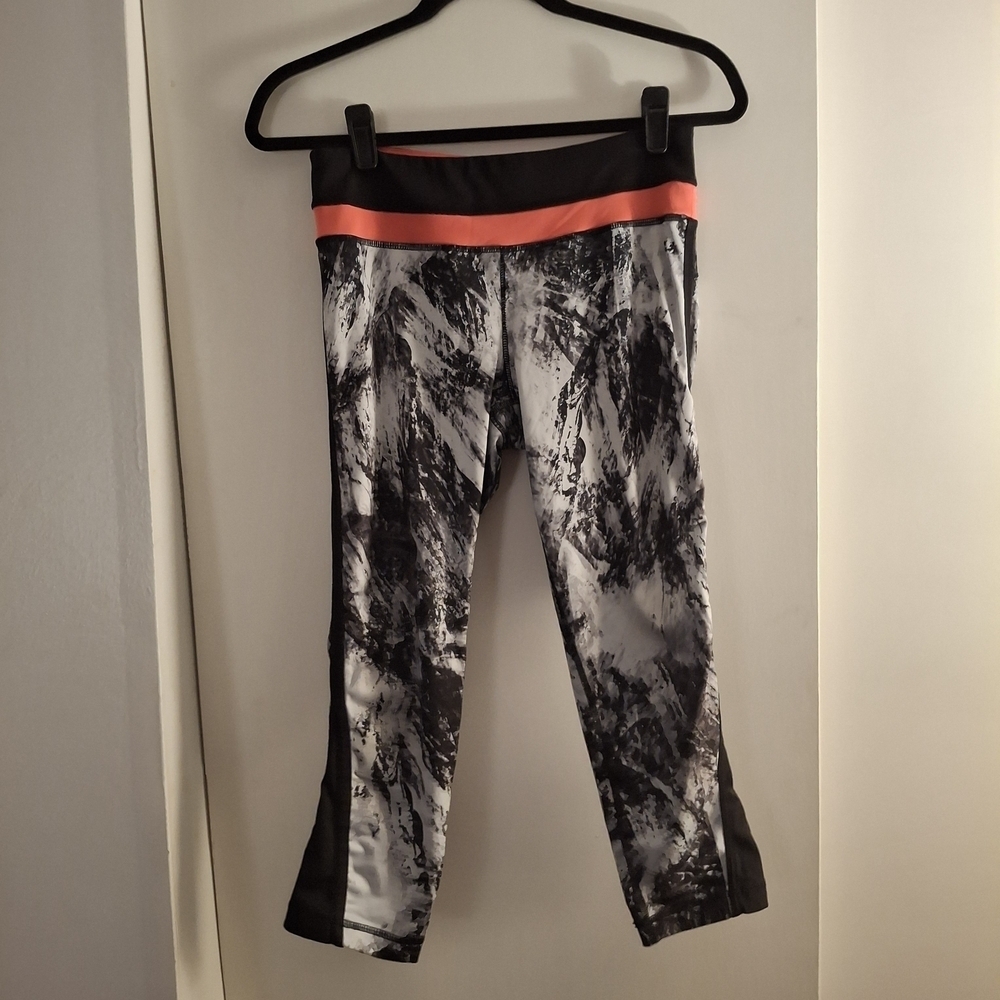 Active Life Women's Black And White Leggings With Orange Detail